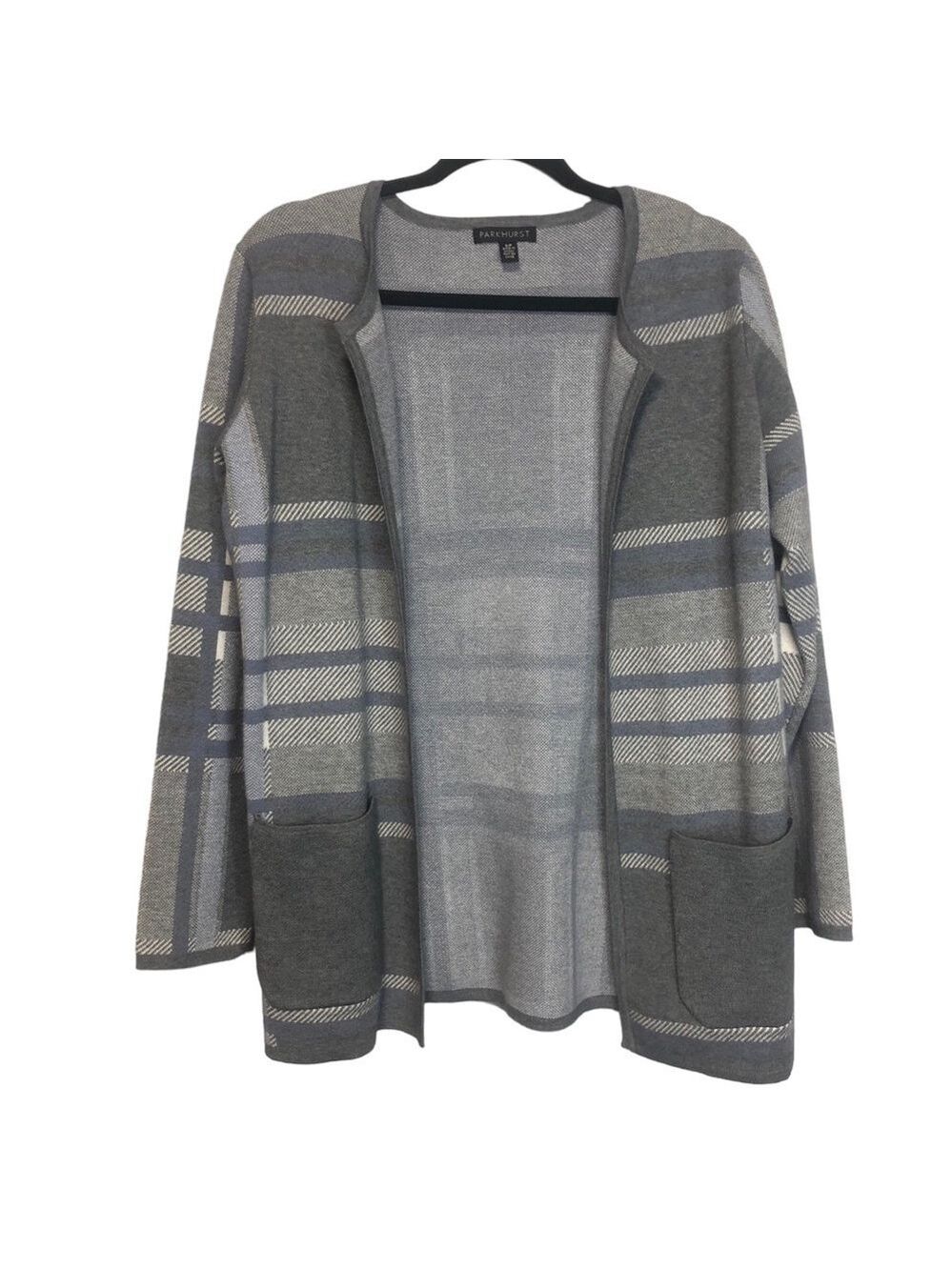 Parkhurst Open Front Plaid Cardigan, size S